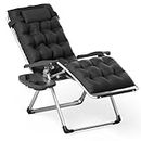 MoNiBloom Reinforced Zero Gravity Chair, Folding Pool Beach Lounger, Portable Tanning Chaise with Cushion, Headrest and Side Tray, 330lbs Capacity - Black