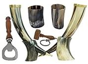 Galaxy Indiacraft Viking Drinking OX Horn | Tankard | Mug | Cup for Ale, Beer, Mead, Wine, Shot Glass, Bottle Opener |100% Leak Free | Natural and Handmade | COMBO OFFERS (2 HORNS COMBO)