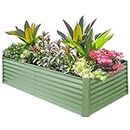 DlandHome Galvanized Raised Garden Bed Kit,Outdoor Garden Bed Planter Box for Vegetables, Flowers & Herbs Grow, Standing Raised Beds for Backyard, Avocado Green,8 x 4 x 2 Ft