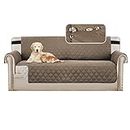 Smarcute Sofa Protectors Waterproof from Pets/Dogs/Kids Sofa Covers Couch Covers Soft Quilted Furniture Protector with Non Slip Strap | 3 Seater Sofa, Checked Pattern, Reversible Taupe/Beige