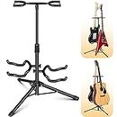 CAHAYA Guitar Stand Double Guitar Stand with Neck Holder Floor Stand Universal for Acoustic Electric Guitars Bass Banjos Folding Tripod Guitar Stands Holds 2 Guitars Together