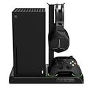 HONCAM Xbox Stand with Cooling Fan for Xbox Series X/S,Xbox Accessories Incl. Dual Controller Fast Charger Station,Headphone Holder, 2X1400 mAh Rechargeable Battery Packs