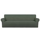 PureFit Super Stretch 4 Seater Sofa Slipcover – Spandex Non Slip Soft Couch Sofa Cover, Washable Furniture Protector with Non Skid Foam and Elastic Bottom for Kids, Pets （XX Large, Grayish Green）