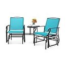 Tangkula Patio 2 Person Swing Glider Chair, Outdoor Double Rocking Chair W/Center Table & Umbrella Hole, Reinforced Steel Structure, Outside Glider Loveseat for Poolside, Backyard, Garden (Turquoise)