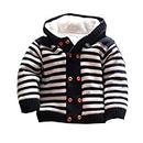 Toddler Boys Girls Knitted Striped Hooded Sweater Cardigan Baby Winter Outerwear Jackets Coat, Navy, 18-24 Months