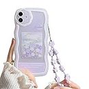 Ownest Compatible with iPhone 11 Case with Cute Purple Flower Floral Pattern Design Aesthetic Women Teen Girls Flower Lens Protection Case for iPhone 11 +Chain-Flower