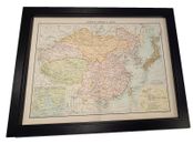 Carte du monde antique encadrée de l'Atlas citoyen de l'Empire chinois des années 1890 et du Japon