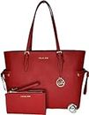 Michael Kors MICHAEL Michel Kors Gilly Large Drawstring Travel Tote bundled with Double Zip Wristlet Purse Hook (Bright Red)
