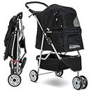 Folding Dog Stroller, 3 Wheels Pet Strollers Pet Gear for Small Medium Cats Dogs Puppy with Storage Basket, Cup Holder,Lightweight-Black