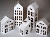 DIY Pack of 5 putz style glitter houses, 6 to 11" UNASSEMBLED CARDBOARD HOUSES