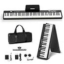 FingerBallet Portable Piano Keyboard, Semi-Weighted Folding Digital Piano 88 Key, Full Size, Wood Grain, Electric Piano Keyboard w/MIDI Bluetooth, Suitable for Adult, Toddler, Kids