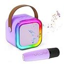 MMAK Bluetooth Speaker with Mini Wireless Karaoke Mic, RGB Lights with Changing Modes, 5 Voice Change Effects, Bluetooth V5.1 & Type C Fast Charging Port for Kids, Party Speaker (Random Color)