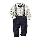 Baby Boys Dinosaur Long Sleeve Shirt Gentleman Suspender Pants Clothing Set Overalls Romper Jumpsuit Clothes Toddler Outfit White
