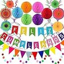 Feliz Cumpleanos Mexican Fiesta Spanish Themed Banner Paper Fans Backdrops Decorations Supplies With Colorful Paper Flowers Flag Bunting Confetti Swirl Streamers Honeycomb Ball For Birthday Party For Adults Women, Men, Girls & Boys.