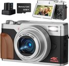 Digital Cameras 4K 56MP 16X Compact Video Camera with 2 Batteries for Beginner