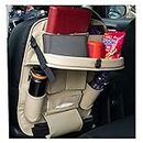 HOOPY Pu Leather Auto Car Back Seat Organizer With Foldable Dining Table Tray, Multipocket Storage Tablet, Bottle And Tissue Paper Holder_Beige (With Tray), Inside