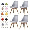 mcc direct Set of 4 Dining Chairs Wooden Legs Soft Cushion Pad Stylish DELUXE Retro Lounge Dining Office EVA (Grey)
