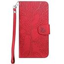 Aisenth iPhone 6 Plus/6s Plus Flip Case, The Tree of Life Embossed PU Leather Wallet Phone Folio Case Magnetic shockproof Protective Cover with Stand function, Card Slots + 1 pcs Wrist Strap (Red)