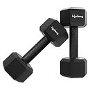 Lifelong PVC Hex Fixed Dumbbells Pack of 2 (1kg*2) Black Color for Home Gym Equipment Fitness Barbell|Gym Exercise|Home Workout Dumbbells Weights for Men & Women (6 Months Warranty)