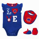Newborn & Infant Royal/Red Chicago Cubs Three-Piece Love of Baseball Bib Bodysuit Booties Set