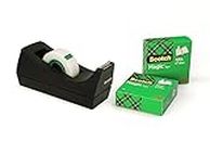 Scotch Magic - Dispensador de cinta adhesiva, portarrollos de sobremesa con 3 rollos, transparente 19 mm x 33 m, base antideslizante, color negro