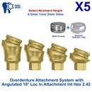 5x Set Dental Angulated Loc-In 18° Attachment Int Hex 2.42 Abutment Standard Cap