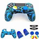 PS4 Controller Skin (1 Pair L2 R2 Trigger Extender+4 Thumb Grips+4 LED Light Bar Decal) Anti-Slip Silicone Cover Protector Sleeve Case for DualShock 4 PS4/PS4 Slim/PS4 Pro Controller (Blue camouflage)