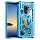 Asuwish Phone Case for Samsung Galaxy S9 Plus Cell Protective Cover Hybrid Luxury Cute Marble Shockproof Full Body Hard Heavy Duty Slim Accessories S9+ 9S 9+ S 9 9plus S9plus Women Men Blue