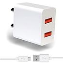 Dual Port Charger for Nokia X2 Dual SIM, Nokia Lumia 930, Nokia Lumia 635, Nokia Lumia 630 Dual, SIM Nokia Lumia 630, Nokia XL Charger Original Adapter Like Wall Charger | Mobile Fast Charger | Android USB Charger With 1 Meter Micro USB Charging Data Cable (3.4 Amp, ED10, White)