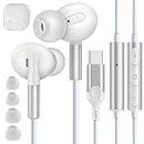 VUNAKE USB C Headphones for iPhone 15 Type C Headphones Ear Phones for iPhone 15 Pro In Ear Wired Headphones Built-in Microphone Noise Canceling USB C Earbuds for iPhone 15 Pro Max/15 Plus iPad,White