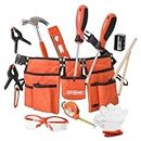 Hi-Spec 16pc Orange Kids Tool Kit Set & Child Size Tool Belt. Real Metal Hand Tools for DIY Building, Woodwork & Construction Learning Tool Kit for Kids. Gift for Boys and Girls