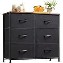 Somdot Dresser for Bedroom with 6 Drawers, 3-Tier Wide Storage Chest of Drawers with Removable Fabric Bins for Closet Nursery Bedside Living Room Laundry Entryway Hallway, Black/Rustic Brown