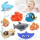 Cadoal 8PCS Finding Dory Nemo Bath Squirt Toys, Floating Sea Animals (Shark Octopus Clownfish Turtle Devil fish) Bathtub Water Squirt Bath Toy for Baby Kids Toddler Shower and Swimming Pool