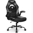 N-GEN Video Gaming Computer Chair Ergonomic Office Chair Desk Chair with Lumbar Support Flip Up Arms Adjustable Height Swivel PU Leather Executive with Wheels for Adults Women Men (Grey)
