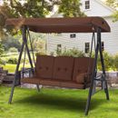 Outdoor 3-Seat Patio Swing Chair  Porch Swing W/Adjustable Canopy  for Garden