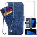 Asuwish Kompatibel mit Samsung Galaxy S7 Wallet Case Tempered Glass Screen Protector Leather Flip Card Holder Stand Cell Accessories Phone Cases for Glaxay S 7 7s GS7 SM-G930V G930A Women Men Blue