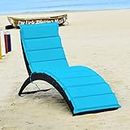 Costway Foldable Patio Rattan Wicker Lounge Chair, Outdoor Reclining Sun Lounger Chair, Portable Rattan Chaise Chair with Cushion, All-Weather Rattan Furniture for Lawn Balcony Backyard (Turquoise)