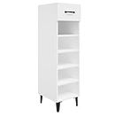 vidaXL Industrial Style Shoe Cabinet, High Gloss White, with Metal Legs and Engineered Wood Construction, Features Ample Storage Space - 30x35x105 cm