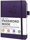 Elegant Password Book with Alphabetical Tabs - Hardcover Password Book for Internet Website Address Login - 5.2" x 7.6" Password Keeper and Organizer w/Notes Section & Back Pocket (Purple)