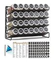 SpaceAid Spice Rack Organizer with 28 Spice Jars, 386 Spice Labels, Chalk Marker and Funnel Set for Cabinet, Countertop, Pantry, Cupboard or Door & Wall Mount - 28 Jars, 13.4" W × 10.8" H, Black