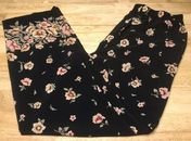 Halston Designer Casual Or Dress Pants Women's Size 8 Black w/Pink Floral Print