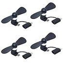 TRIIFON Mini 2-in-1 Cell Phone Fan for iPhone and Micro USB Port Android Cellphones (4 Pack) - Personal Small Portable Pocket Fan Plug in Mobile Phone iPad for Summer Travel Outdoor Commuting (Black)
