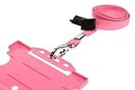 Pink ID Card Holder and Pink Lanyard with Safety Breakaway and Metal Clip