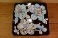Pier 1 Imports Cassidy Square Salad Plates Aqua Turquoise Floral on Brown