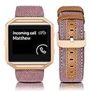 Jobese for Fitbit Blaze Bands, Soft Classic Canvas Fabric Straps with Genuine Leather Bands with Silver Metal Frame for Fitbit Blaze Accessories Wristbands (Dusty Rose with Rose Gold Frame, Large)