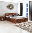 Ganpati Arts Solid Sheesham Wood Diamond Queen Size Bed with Box Storage for Bedroom Furniture Solid Wood Double Bed Palang Wooden Living Room Furniture (Honey Finish) 1 Year Warranty