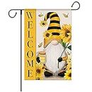 Louise Maelys Welcome Gnome Garden Flag Vertical Double Sided Sunflower Welcome Gnome Floral Bee Burlap Flag All Season Outdoor Decoration For Yard Home 12 x 18 Inch (ONLY FLAG)