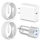 Car Charger for iPhone 15/15 Plus/15 Pro/15 Pro Max, iPad Pro, AirPods, Pixel 8/7/6 Pro, Samsung S24/S23, 20W Fast USB C Wall Charger Block + 40W Dual USB C Car Charger Adapter + 2X 6FT Type C Cable