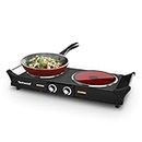 Hot Plate, Techwood 1800W Double Infrared Ceramic Electric Stove for Cooking, Dual Control Cooktop Burner, Portable Anti-scald handles Suitable for RV/Home/Camp, Compatible for All Cookwares