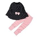 Baby Toddler Girls Kids Autumn Winter Clothes Outfit Cute Dots Print Bow Long Sleeve Top Blouse+Pants Set 2-6 T (5-6 Years Old, Navy)